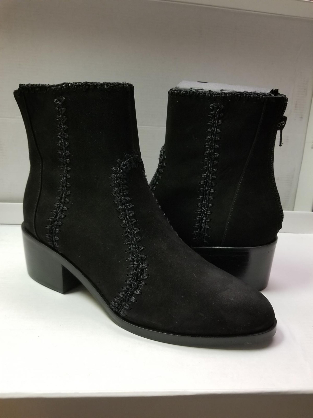 Chelsea & Violet Black Suede Ankle Booties with Stitch Detail